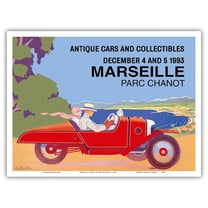 Marseille France - Antique Cars and Collectibles - Le Parc Chanot Center - Cyclecar Morgan - Vintage Advertising Poster by Léo Bouillon c.1993 - Master Art Print (Unframed) 9in x 12in