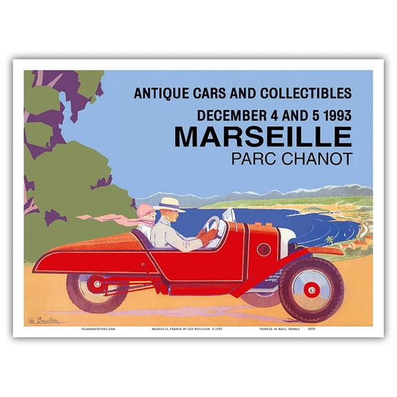 Marseille France - Antique Cars and Collectibles - Le Parc Chanot Center - Cyclecar Morgan - Vintage Advertising Poster by Léo Bouillon c.1993 - Master Art Print (Unframed) 9in x 12in