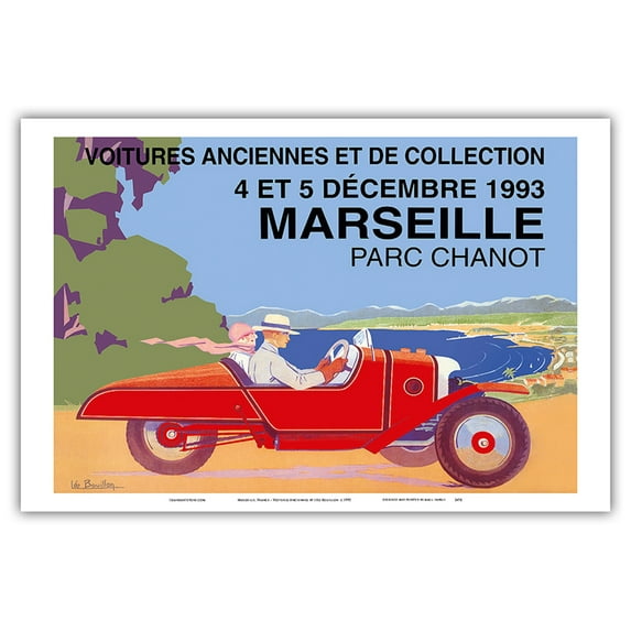 Marseille France - Vintage Cars and Collectibles - Cyclecar Morgan - Vintage Poster by Léo Bouillon c.1993 - Master Art Print (Unframed) 12in x 18in