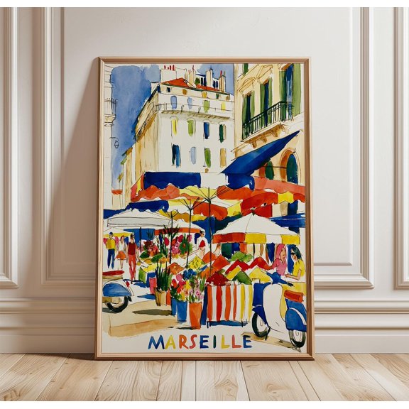 Marseille Market French City Print Colourful Wall Art, Unframed Paper Print
