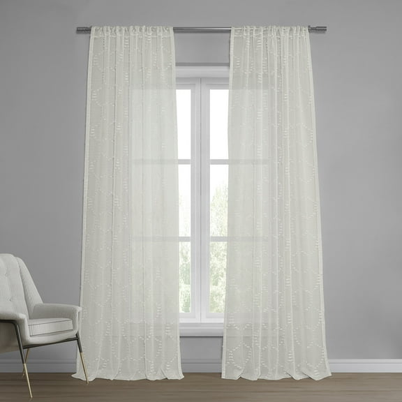 Marseille Shell Patterned Faux Linen Sheer Curtain (1 Panel), Marseille Shell, 50W X 108L