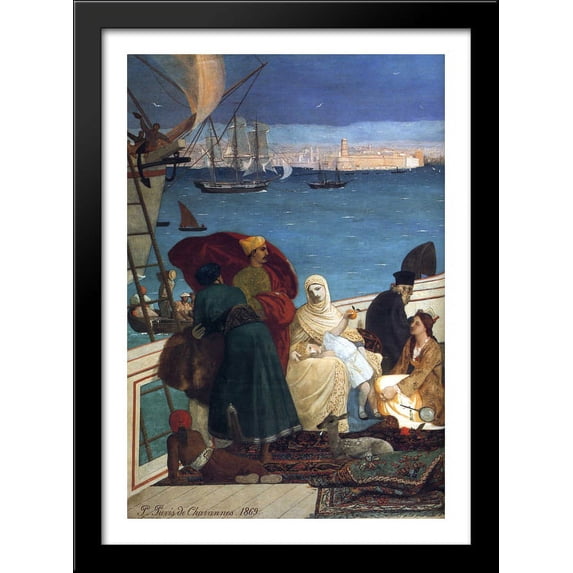 Marseilles, Gate to the Orient (detail) 28x40 Large Black Wood Framed Print Art by Pierre Puvis de Chavannes