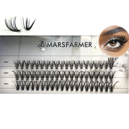 Marsfarmer 60PCS False Eyelashes Cluster Set - 40D 3 Size 10 12 14mm D Curl Eyelashes Clusters Extension Individual Cluster Lashes