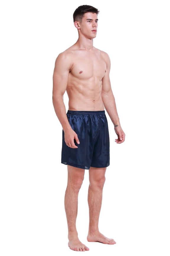 Men's Silk Satin Boxer Shorts, Pajama Shorts(Navy,XX-Large)