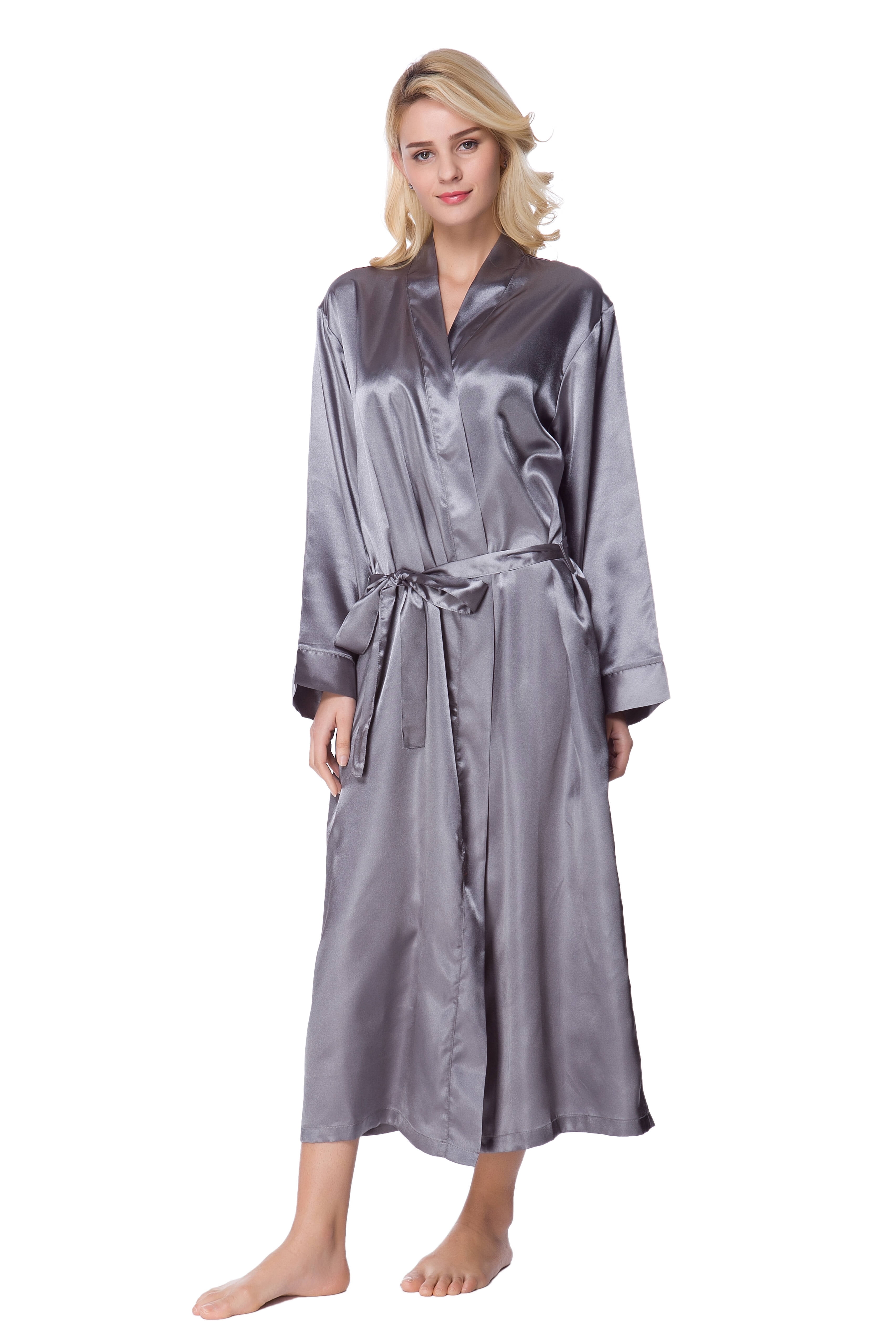 Long Silver Robe Marsgoo Women's Long Classic Satin Kimono Lounge Robe(Silver Grey,Small ...