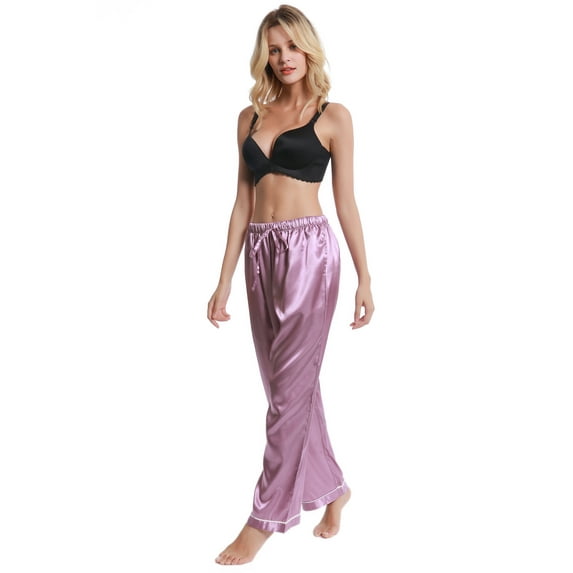 Marsgoo Women’s Silk Satin Pajama Pants, Long Sleep Pants with Drawstring (Light Purple, Medium)