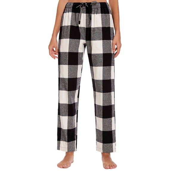 Marsgoo Women’s Soft Woven Cotton Pajama Pants, Long Pajama Bottoms with Drawstring and Pockets(Black White Plaid,Small)