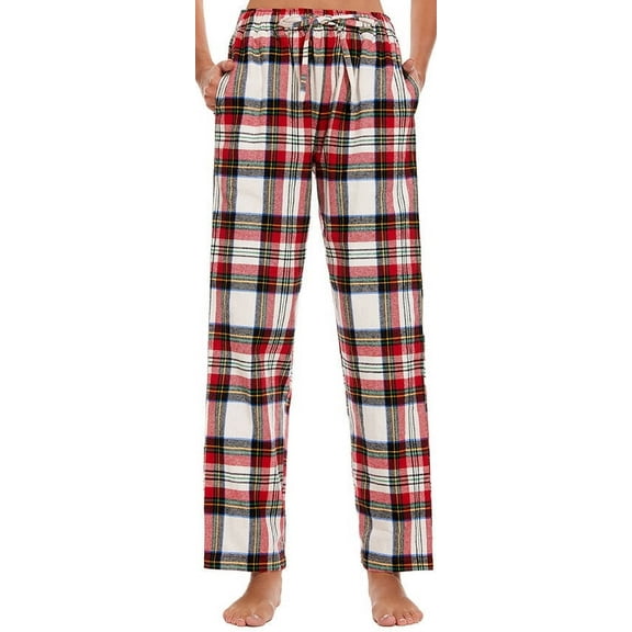 Marsgoo Women’s Soft Woven Cotton Pajama Pants, Long Pajama Bottoms with Drawstring and Pockets(Red White Plaid,X-Large)