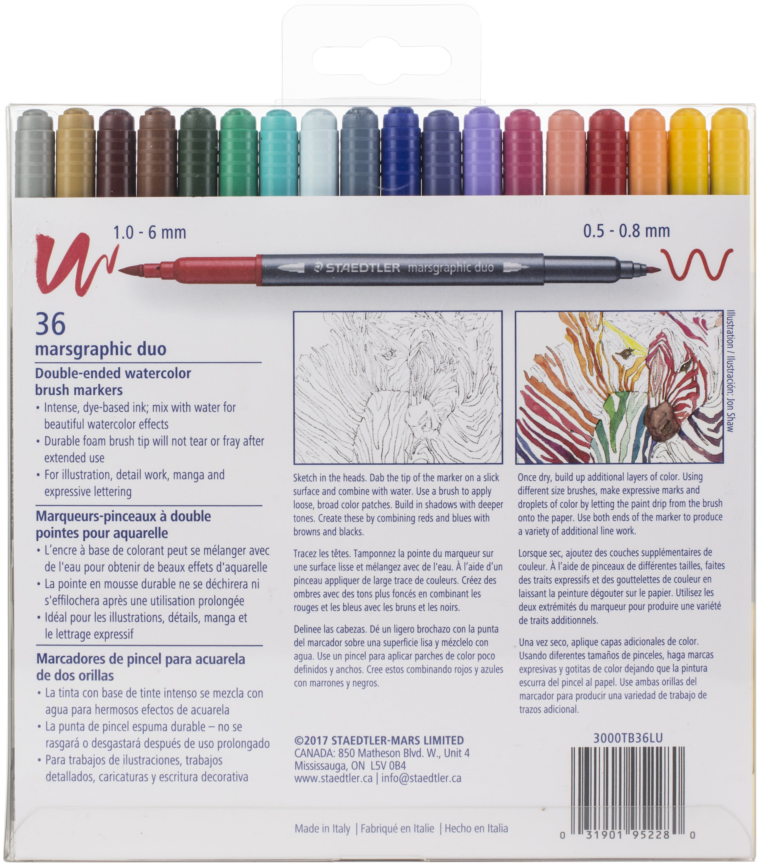 Marsgraphic Duo Double Ended Watercolor Brush Markers 36/Pkg
