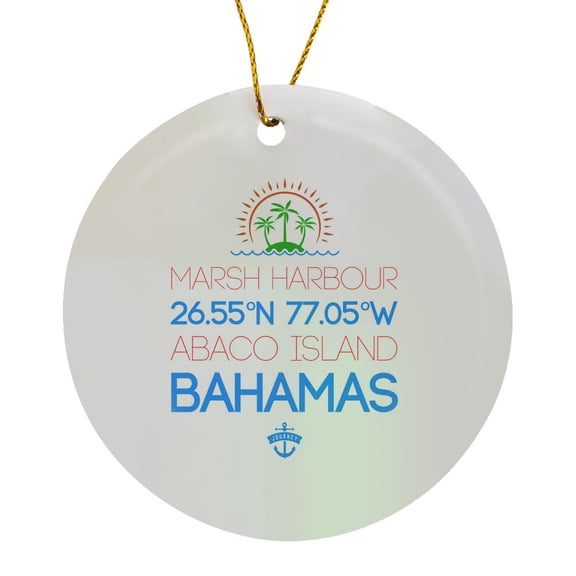 3drose, Marsh Harbour, Abaco Island. Location Coordinates. Travel Gift, Circle Porcelain Ornament