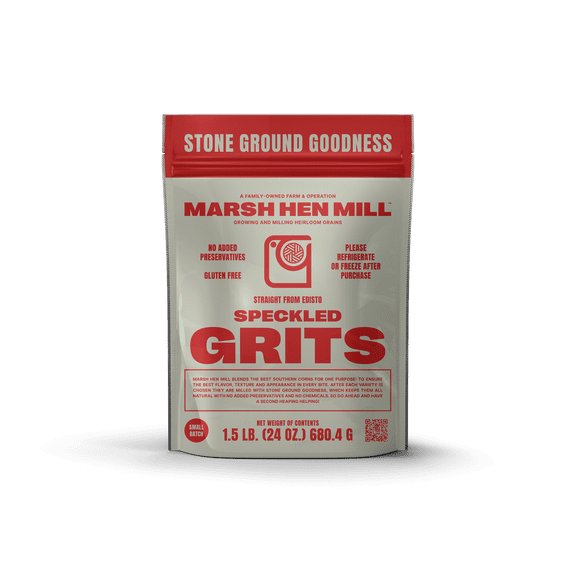 Marsh Hen Mill Speckled Grits - Heirloom Blend of Yellow and White Corn Stone Ground Grits, 24 oz Bag