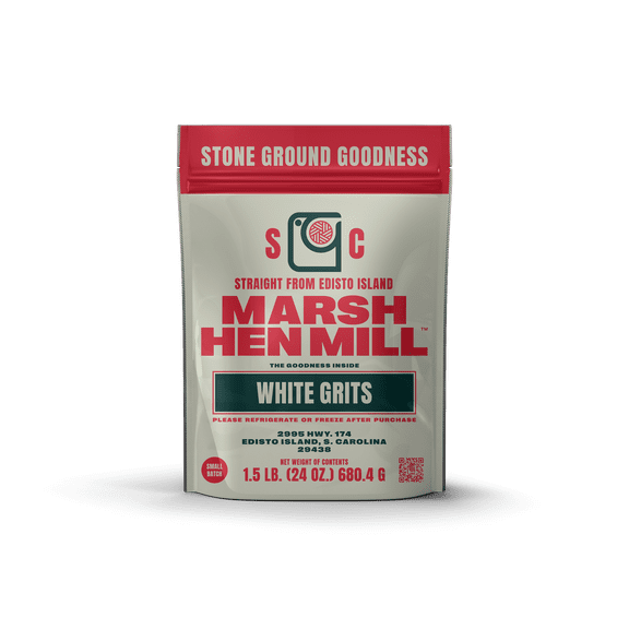 Stone Ground White Grits by Marsh Hen Mill  Heirloom Southern Corn Grits, Authentic Edisto Island South Carolina, 1.5 lb