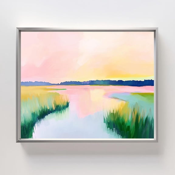 Marsh Landscape, Marsh Sunset, Abstract Lake Scene, Calming Minimalist Decor Art, Artful Sunset Art Prints Wall Art, Modern Wall Decor, 24x36 UNFRAMED