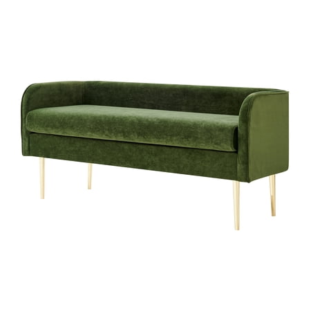 NPD Furniture Marsha 19" Velvet Fabric & Steel Bench in Dainty Green/Gold