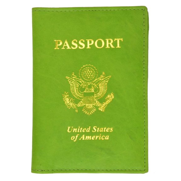 Marshal 601 USA Gold Genuine Leather Passport Cover for Travel with Credit Card Slots Lime Green