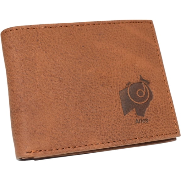 Marshal Aries Men's Genuine Leather Bifold Trifold RFID Blocking Wallet Zodiac Sign Bifold