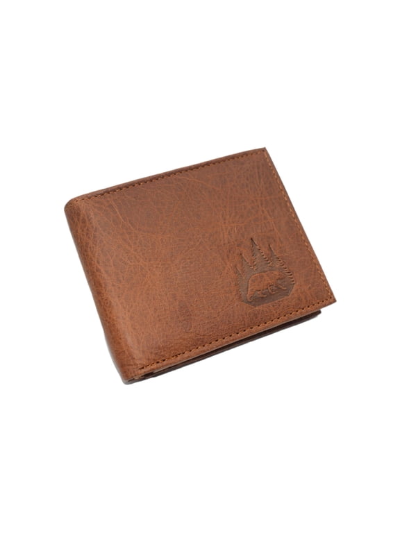 Marshal Bear Wilderness RFID Blocking Genuine Leather Bifold Trifold Wallet for Men Bifold