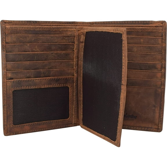 Marshal Bifold Leather RFID Blocking Wallet For Men & Women  Genuine Leather Holder With 20 Slots, 2 Bill Compartments & ID Window  Hipster wallet Money, Drivers License, Travel & More Vintage