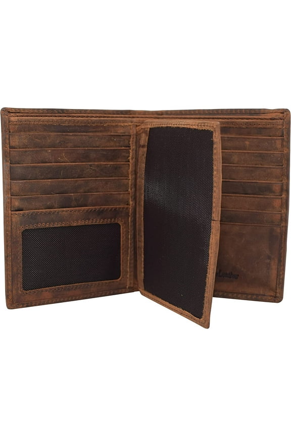 Marshal Bifold Leather RFID Blocking Wallet For Men & Women Genuine Leather Holder With 20 Slots, 2 Bill Compartments & ID Window Hipster wallet Money, Drivers License, Travel & More Vintage