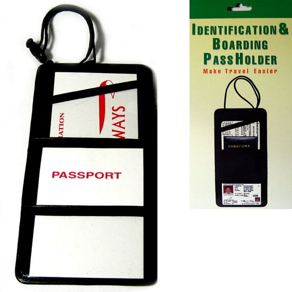 Marshal Black Leather Passport Boarding Pass Ticket ID Card Thin Holder Neck Pouch Strap