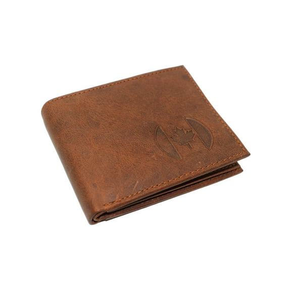 Marshal Canada Flag RFID Blocking Genuine Leather Bifold Trifold Wallet for Men Bifold