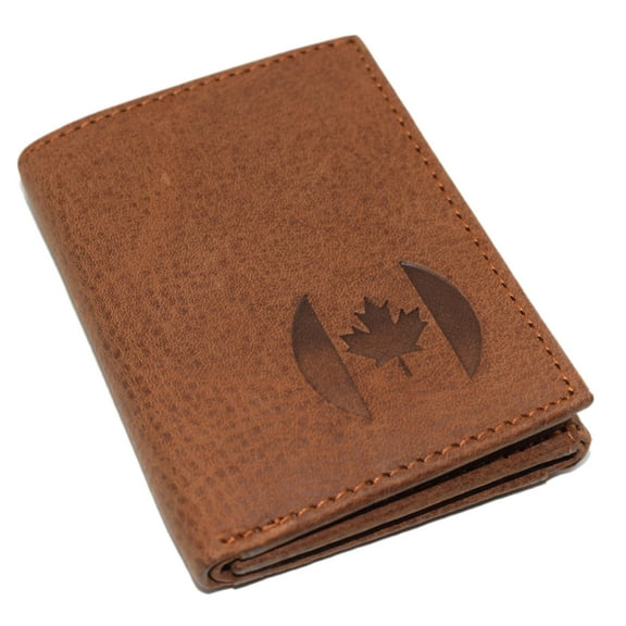 Marshal Canada Flag RFID Blocking Genuine Leather Bifold Trifold Wallet for Men Trifold