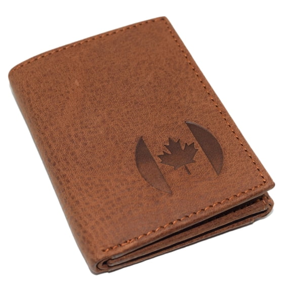 Marshal Canada Flag RFID Blocking Genuine Leather Bifold Trifold Wallet for Men Trifold