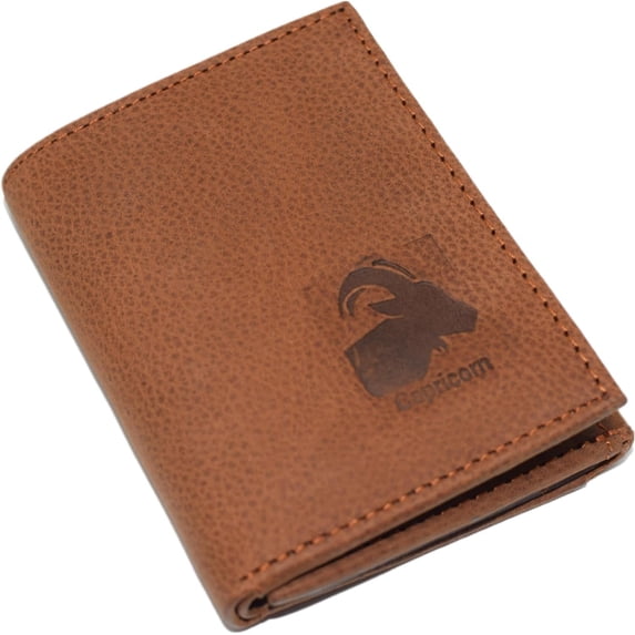 Marshal Capricorn Zodiac Logo RFID Blocking Real Leather Bifold Trifold Wallet for Men Trifold