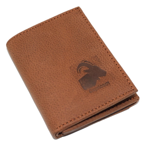 Marshal Capricorn Zodiac Logo RFID Blocking Real Leather Bifold Trifold Wallet for Men Trifold