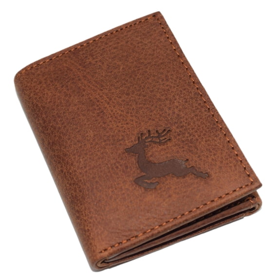 Marshal DEER Genuine Leather Bifold Trifold RFID Blocking Wallet for Men Jumping Deer Trifold