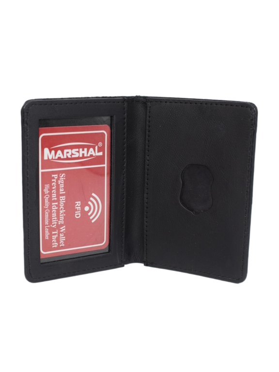 Marshal Family Member Badge Leather ID Wallet Case Shield Shape Black