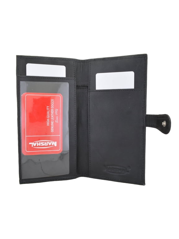 Marshal Genuine Leather Basic Checkbook Holder with Snap Closure Black