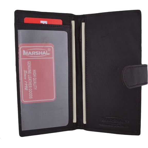 Marshal Genuine Leather Basic Checkbook Holder with Snap Closure Brown