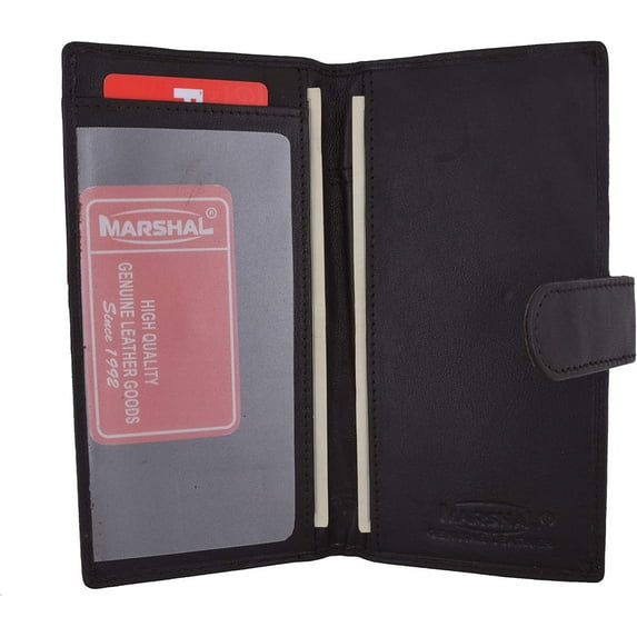 Marshal Genuine Leather Basic Checkbook Holder with Snap Closure Brown
