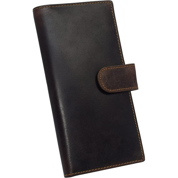 Marshal Genuine Leather Basic Checkbook Holder with Snap Closure Buffalo Leather Brown