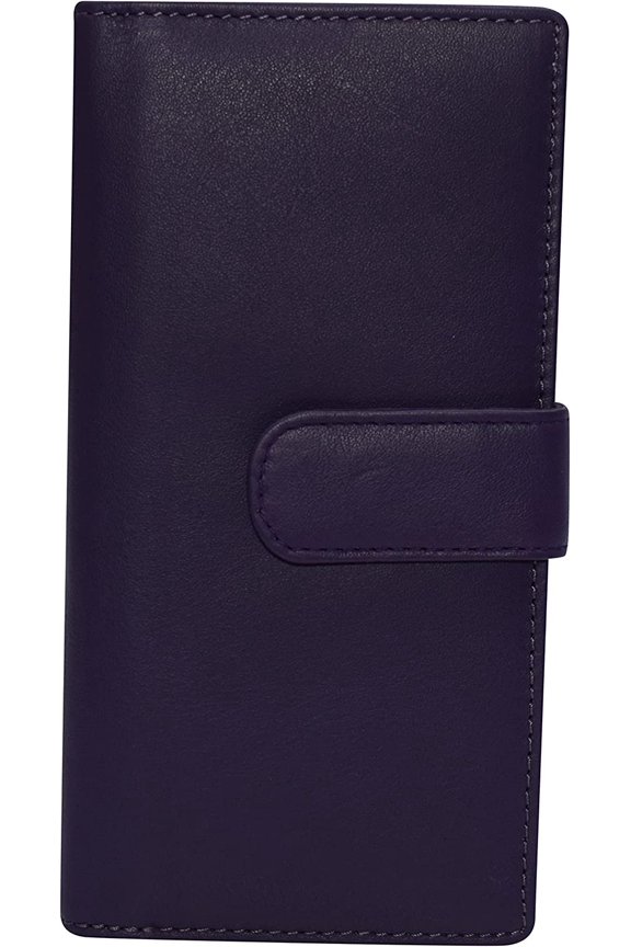Genuine Leather Basic Checkbook Holder with Snap Closure CN Purple