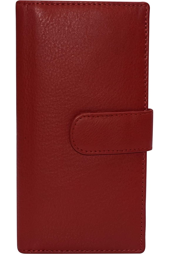 Genuine Leather Basic Checkbook Holder with Snap Closure CN Red
