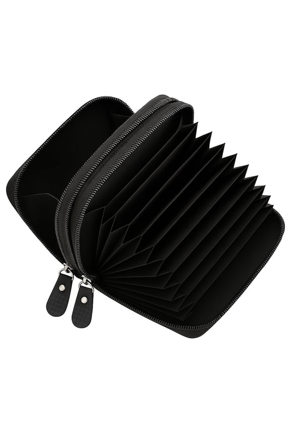 Marshal Genuine Leather Credit Card Holder Wallet Accordion Double Zipper with Id window