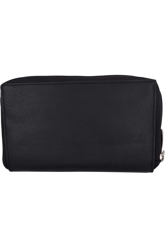 Marshal Genuine Leather Double Zipper Clutch Checkbook Wallet for Women #4575CF RFID Black