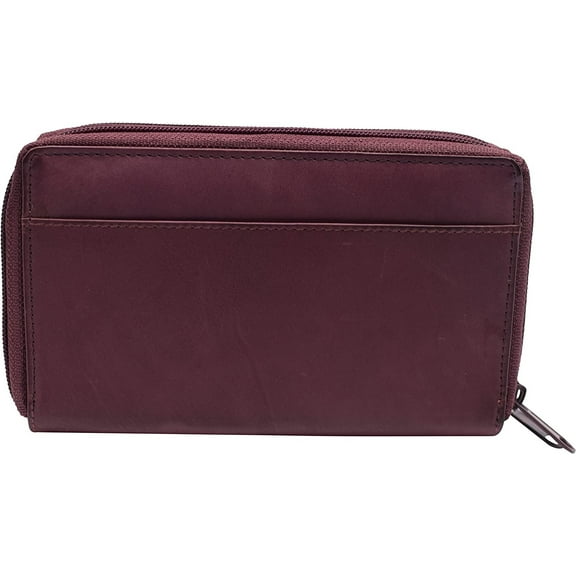 Marshal Genuine Leather Double Zipper Clutch Checkbook Wallet for Women #4575CF Swiss Purple