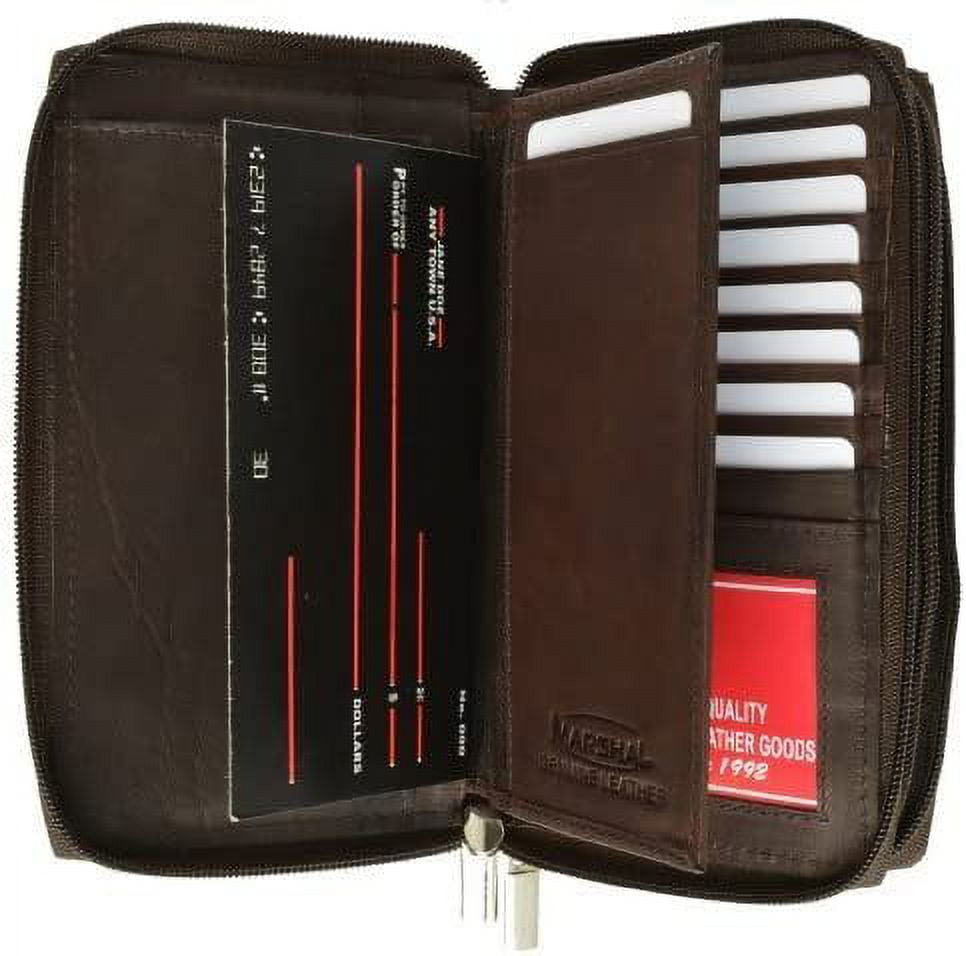 Dual Check Book Marshal Genuine Leather Double Zipper Clutch Checkbook Wallet for Women ...