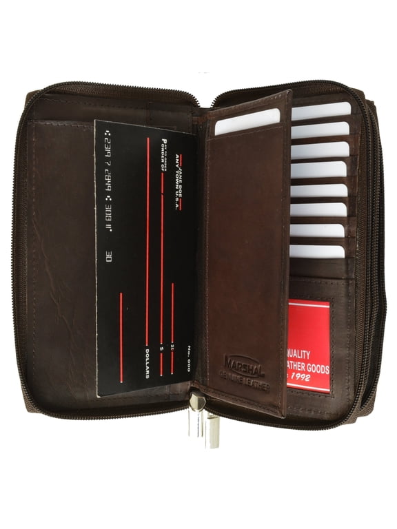 Marshal Genuine Leather Double Zipper Clutch Checkbook Wallet for Women #4575CF