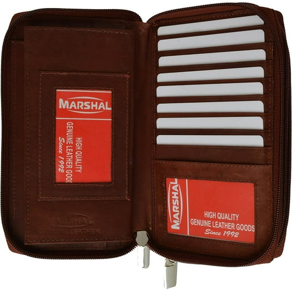 Marshal Genuine Leather Double Zipper Clutch Checkbook Wallet for Women #4575CF