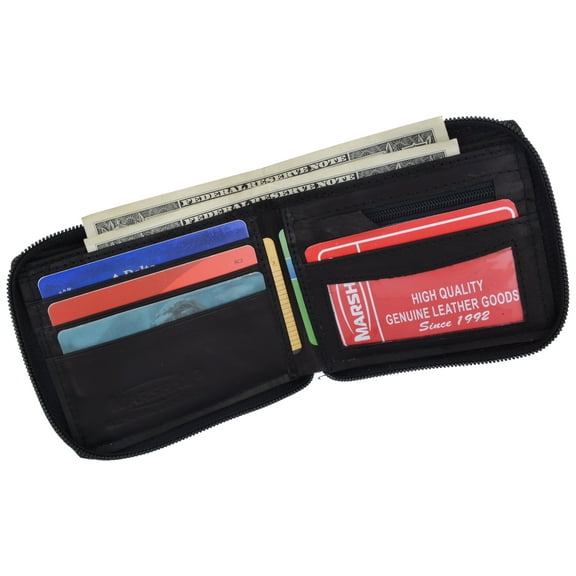 Marshal Genuine Leather Men Zipper Credit Card Holder Removable ID Bifold Wallet