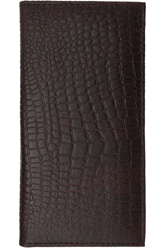 Genuine Leather Slim Crocodile Checkbook Cover Brown