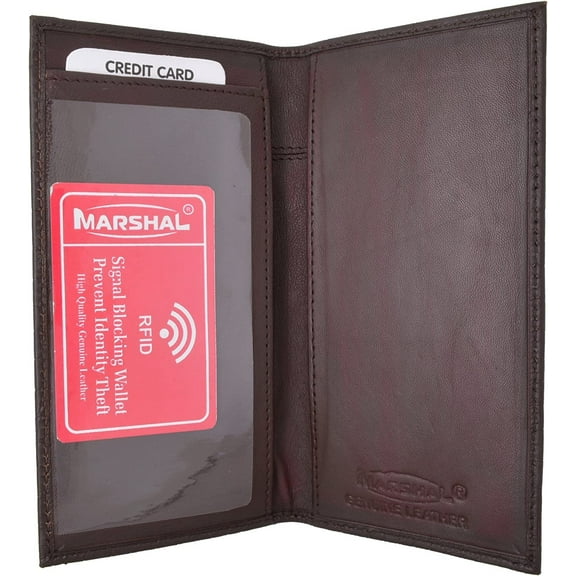 Marshal Genuine Leather Slim Crocodile Checkbook Cover RFID Brown