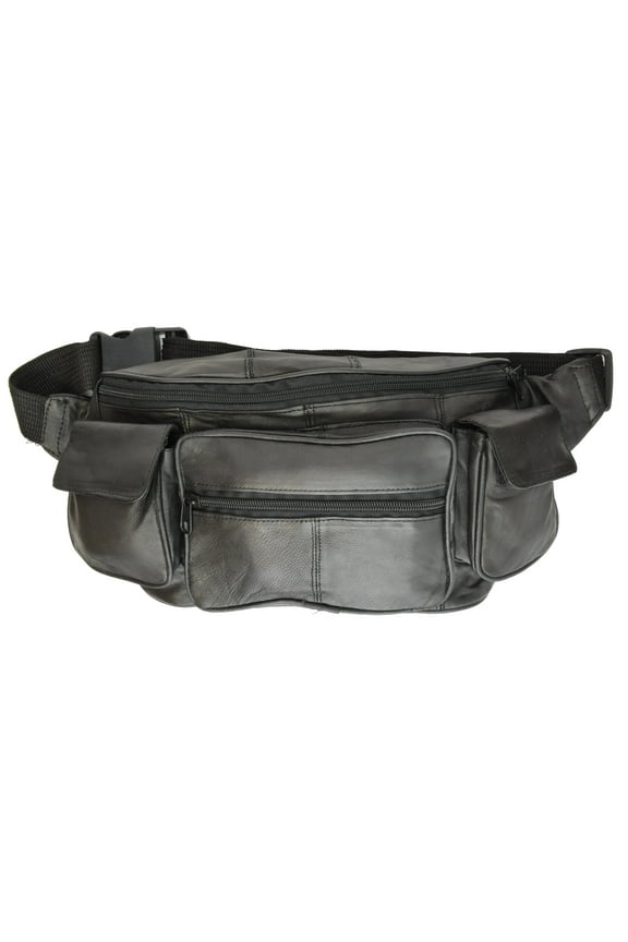 Marshal Genuine Leather Unisex Large Waist Fanny Pack with Two Cell Phone Pockets