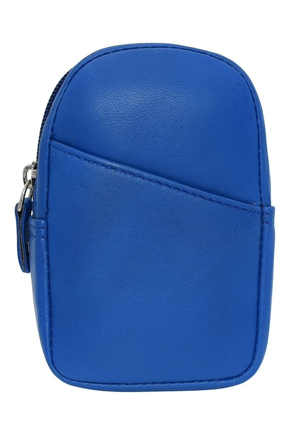 Marshal Genuine Leather Zipper Around Cigarette Case Holder and Lighter Pouch for Men & Women 100's Blue
