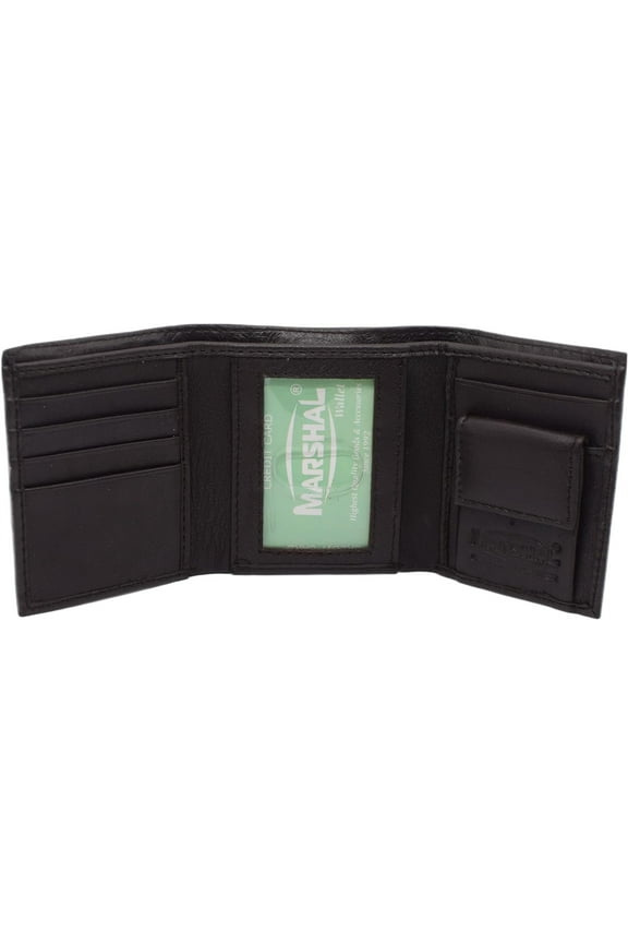 Marshal Kids Slim Compact ID and Coin Pocket Genuine Leather Trifold Wallet for Boys Brown