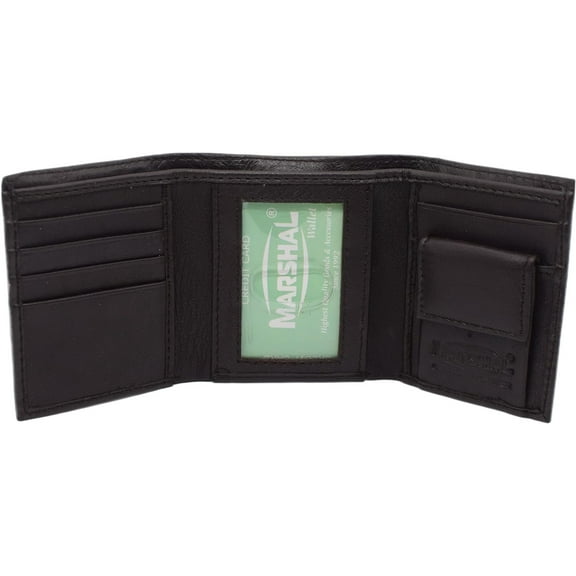 Marshal Kids Slim Compact ID and Coin Pocket Genuine Leather Trifold Wallet for Boys Brown